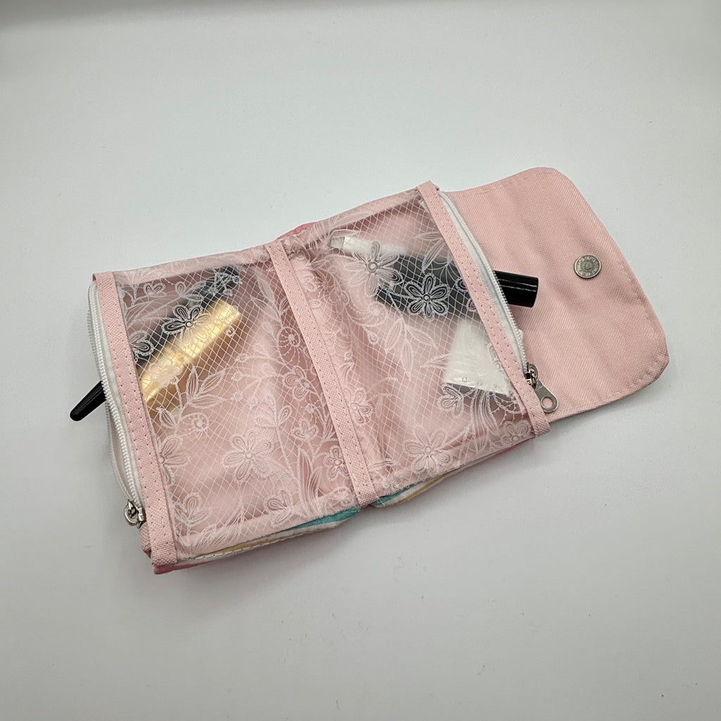 Dual Zipper SM Pouch Pink and Green Stripes