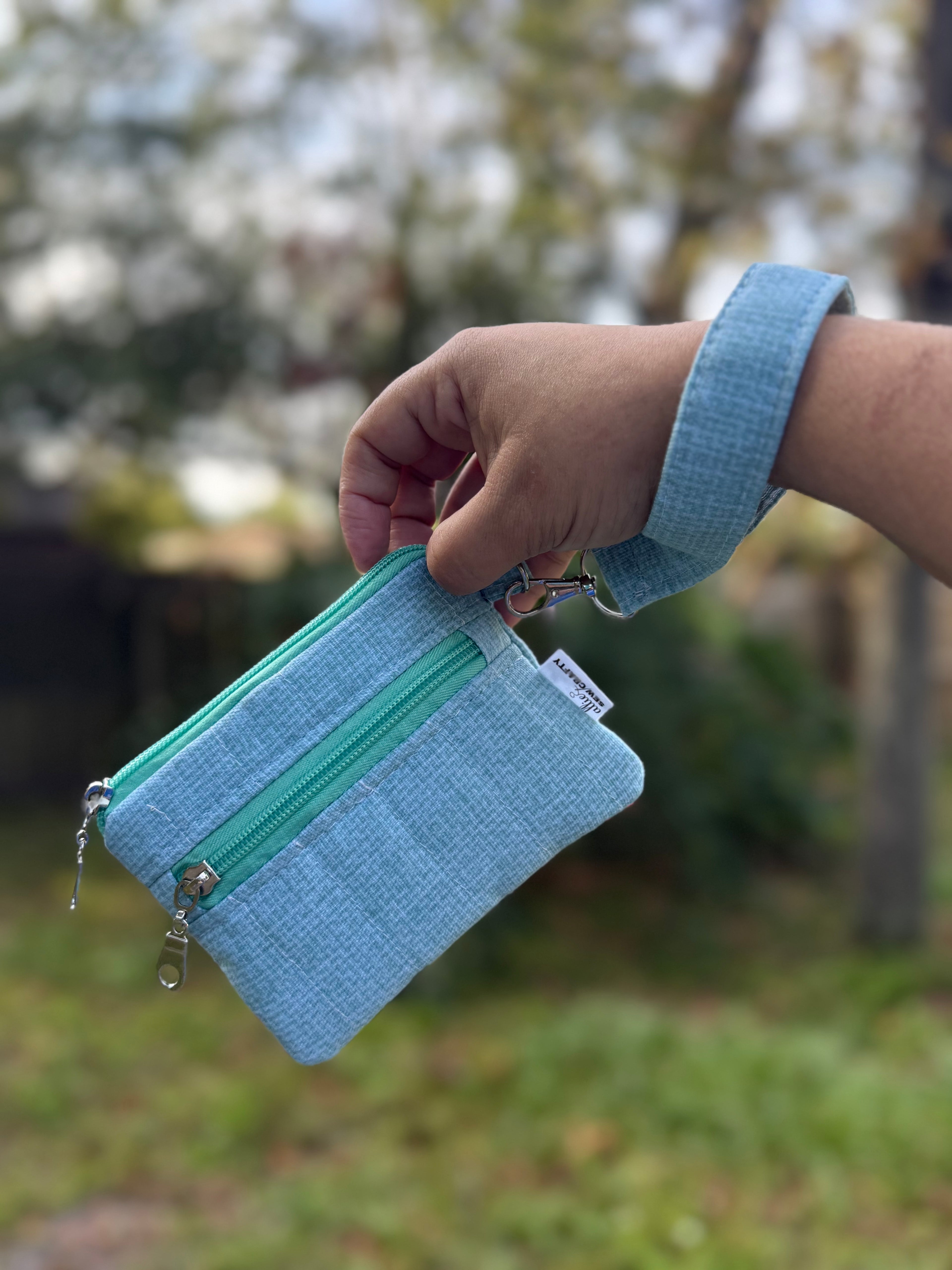Mint Double Zipper Wristlet Wallet
