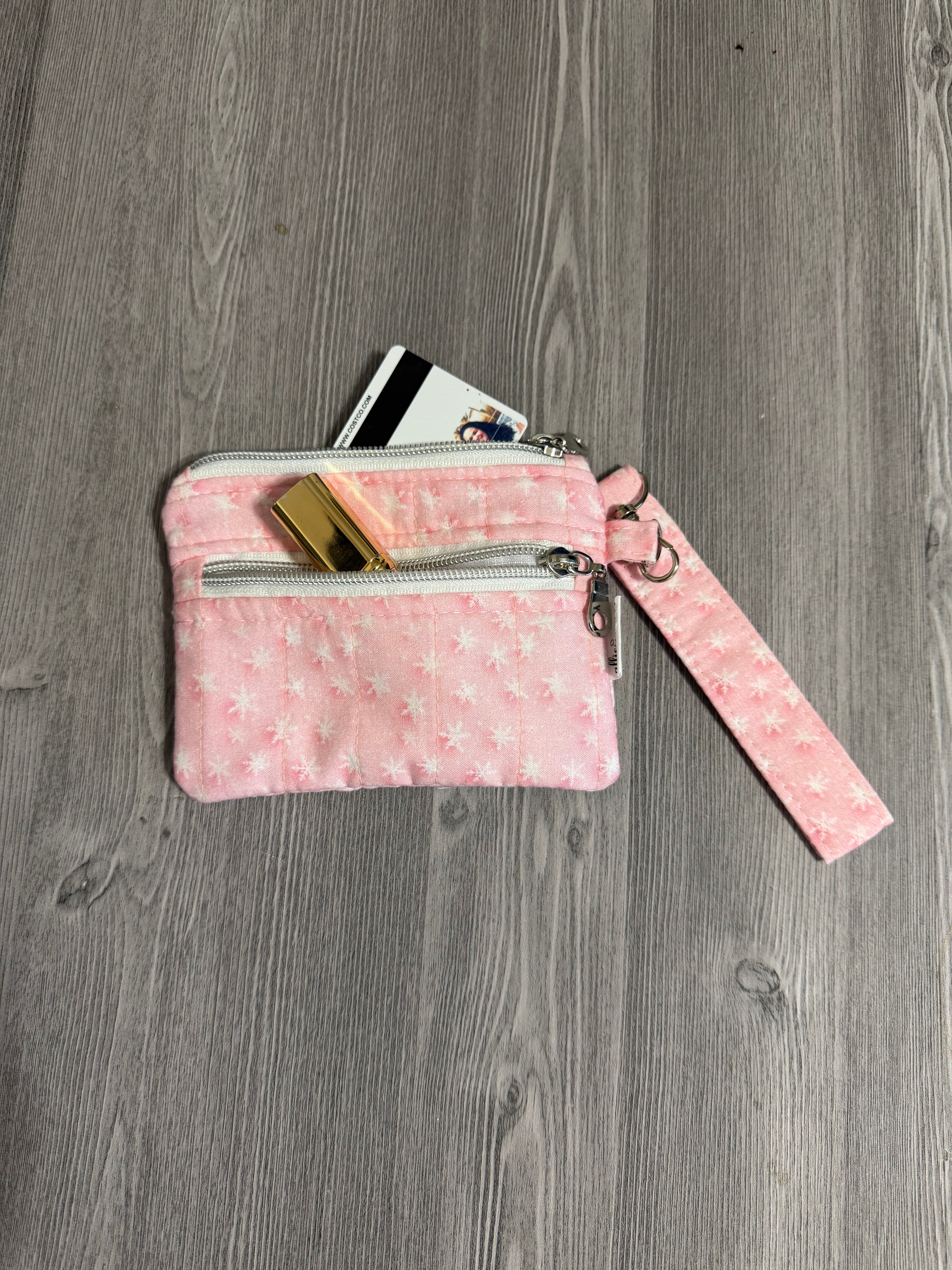 Double Zipper Wristlet Wallet pink snow
