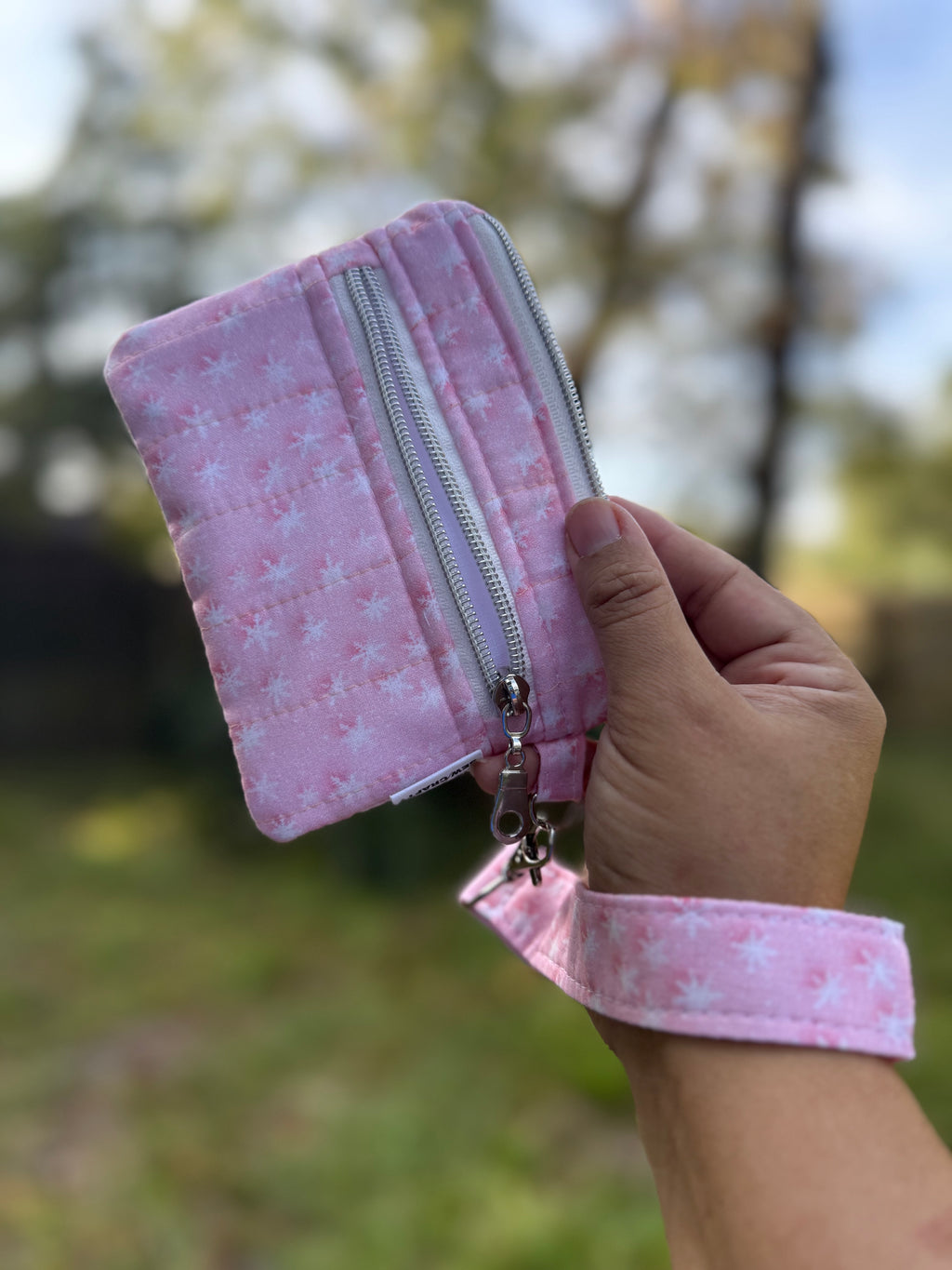 Double Zipper Wristlet Wallet pink snow
