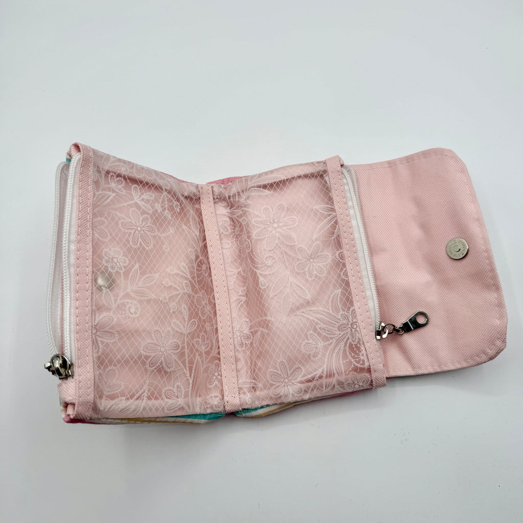 Dual Zipper SM Pouch Pink and Green Stripes