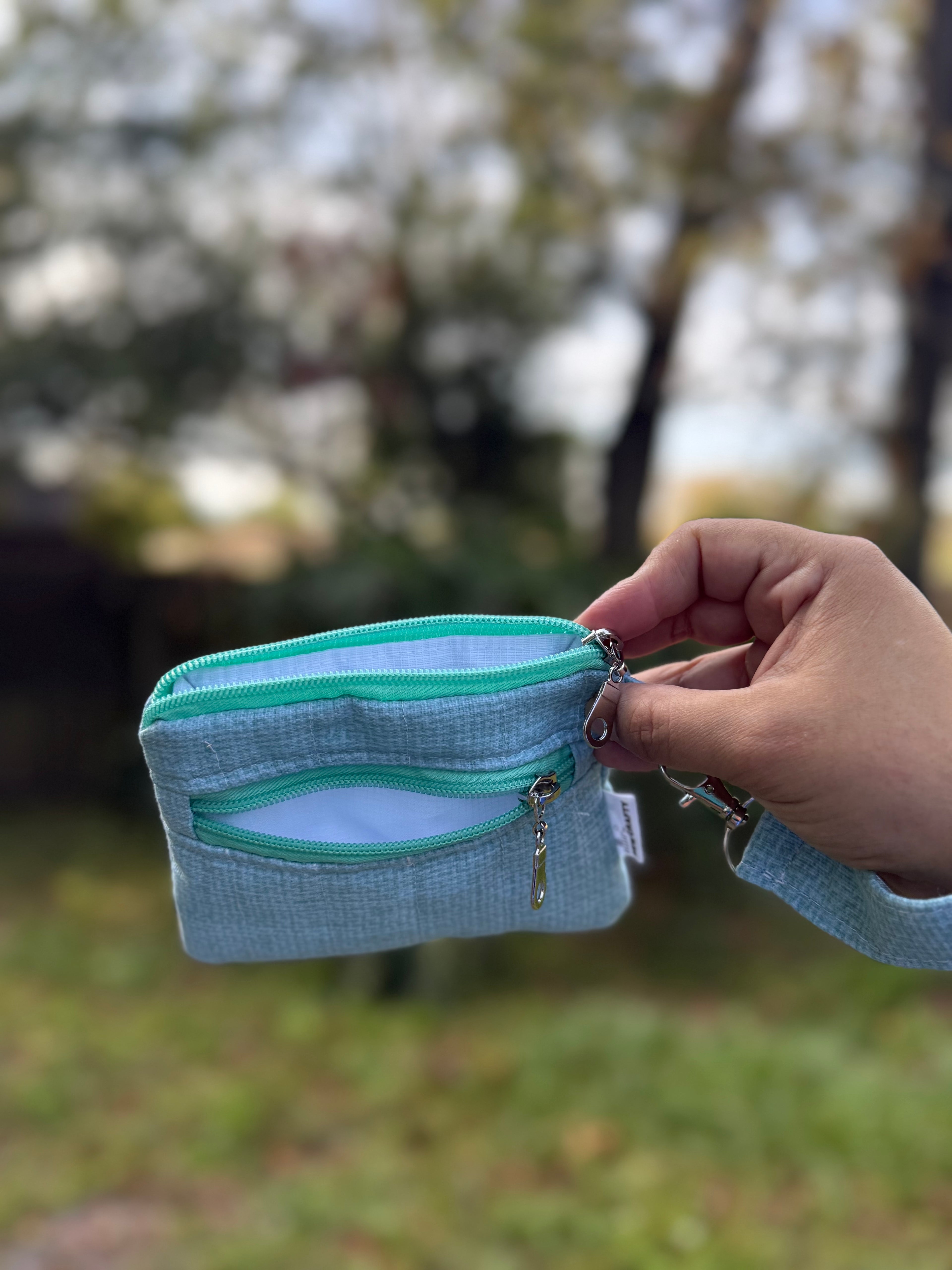 Mint Double Zipper Wristlet Wallet