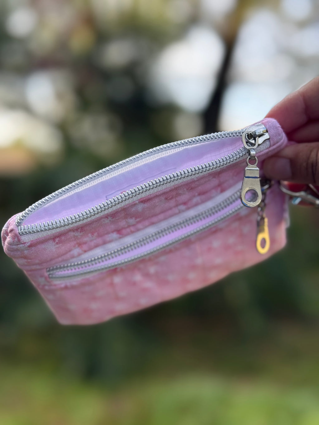 Double Zipper Wristlet Wallet pink snow