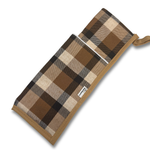 Plaid-patterned pouch with a strap on a white background