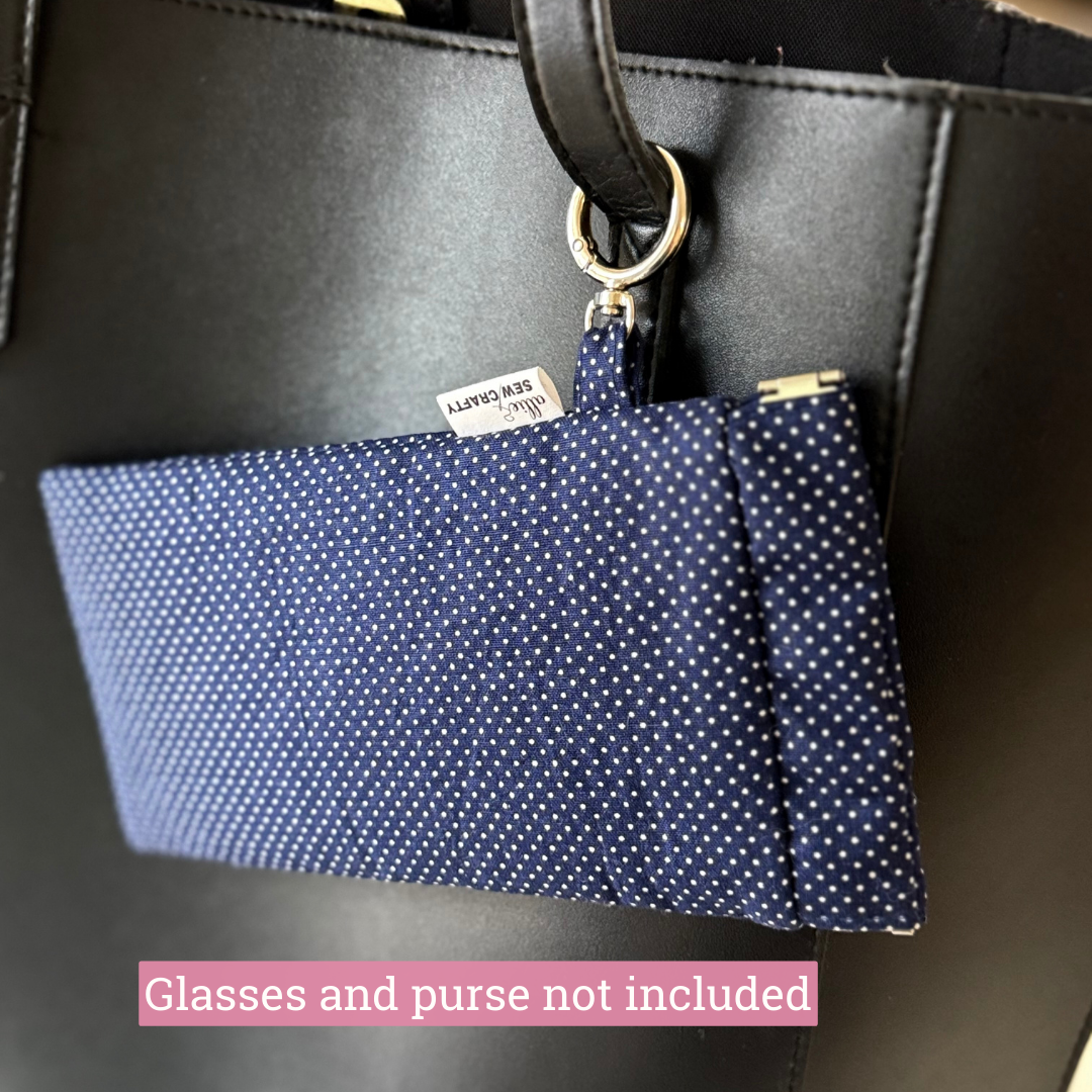 Sunglass Case Flexi Frame - Navy Blue Polka Dots