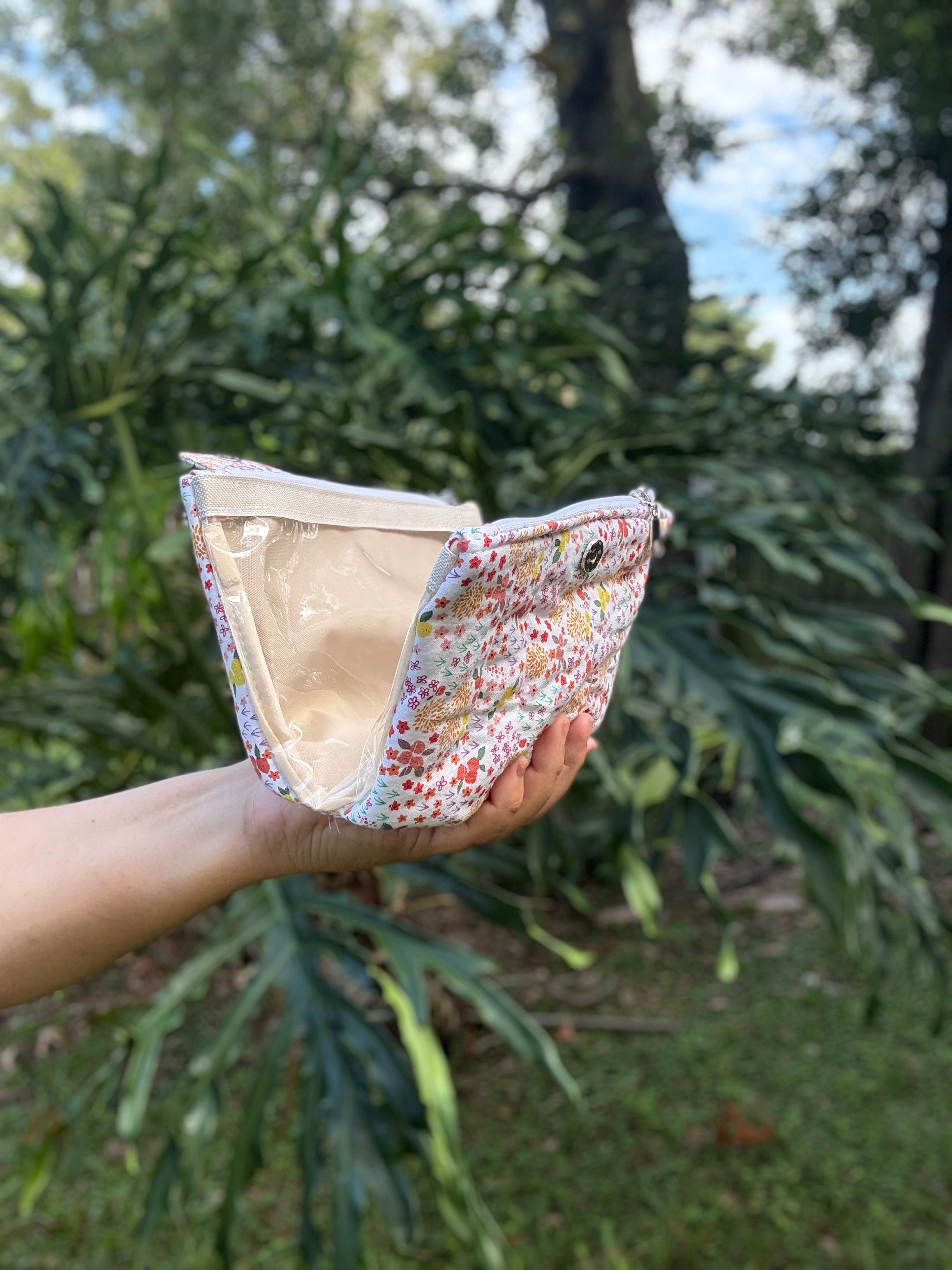 Tiny Orange Flowers MD Dual Zipper - Two in One Pouch