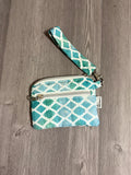 Green and White Double Zipper Wristlet Wallet