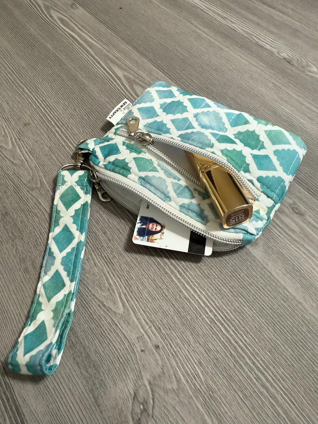 Green and White Double Zipper Wristlet Wallet
