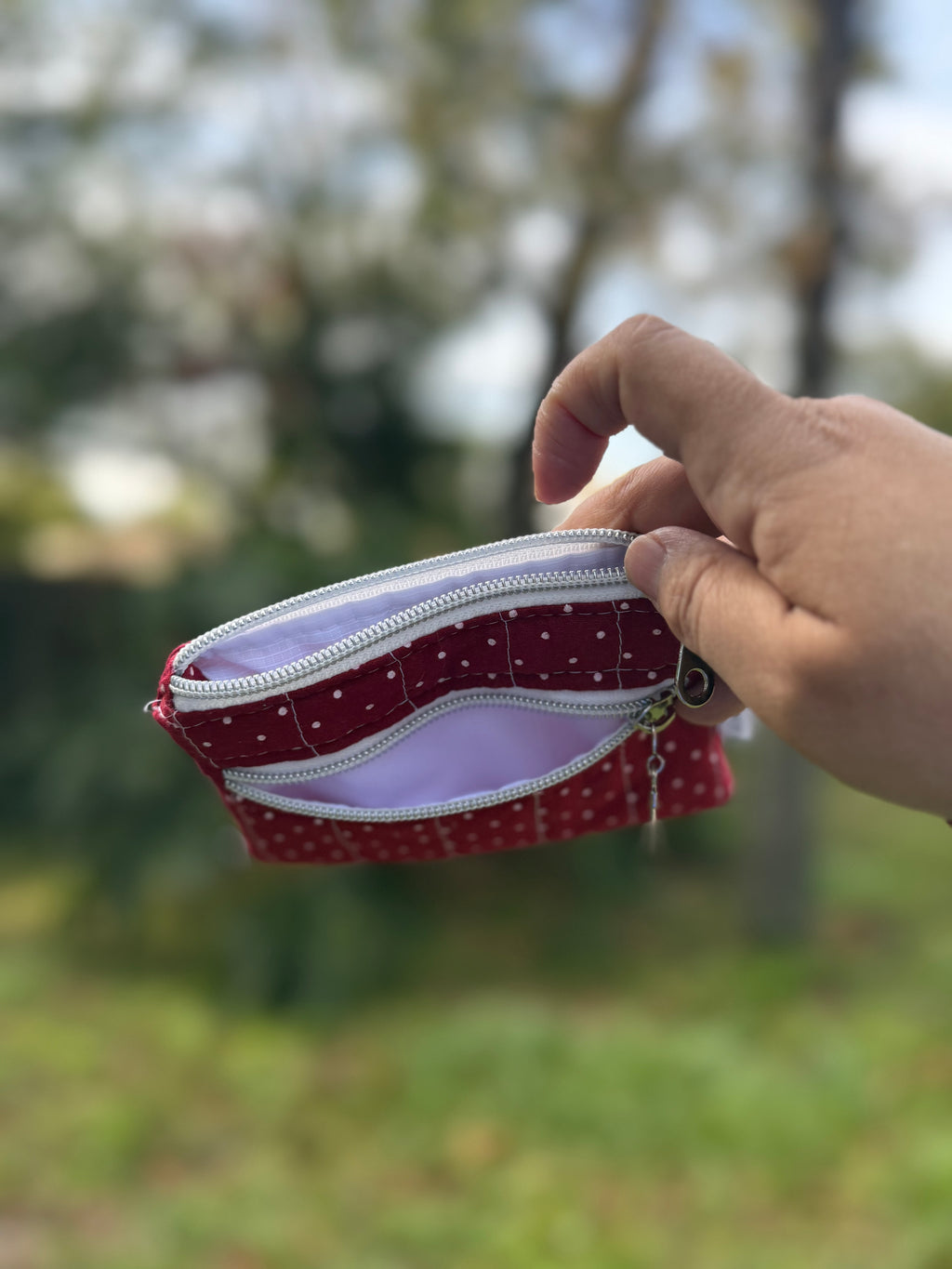 Red White Polka Dots Double Zipper Wristlet Wallet