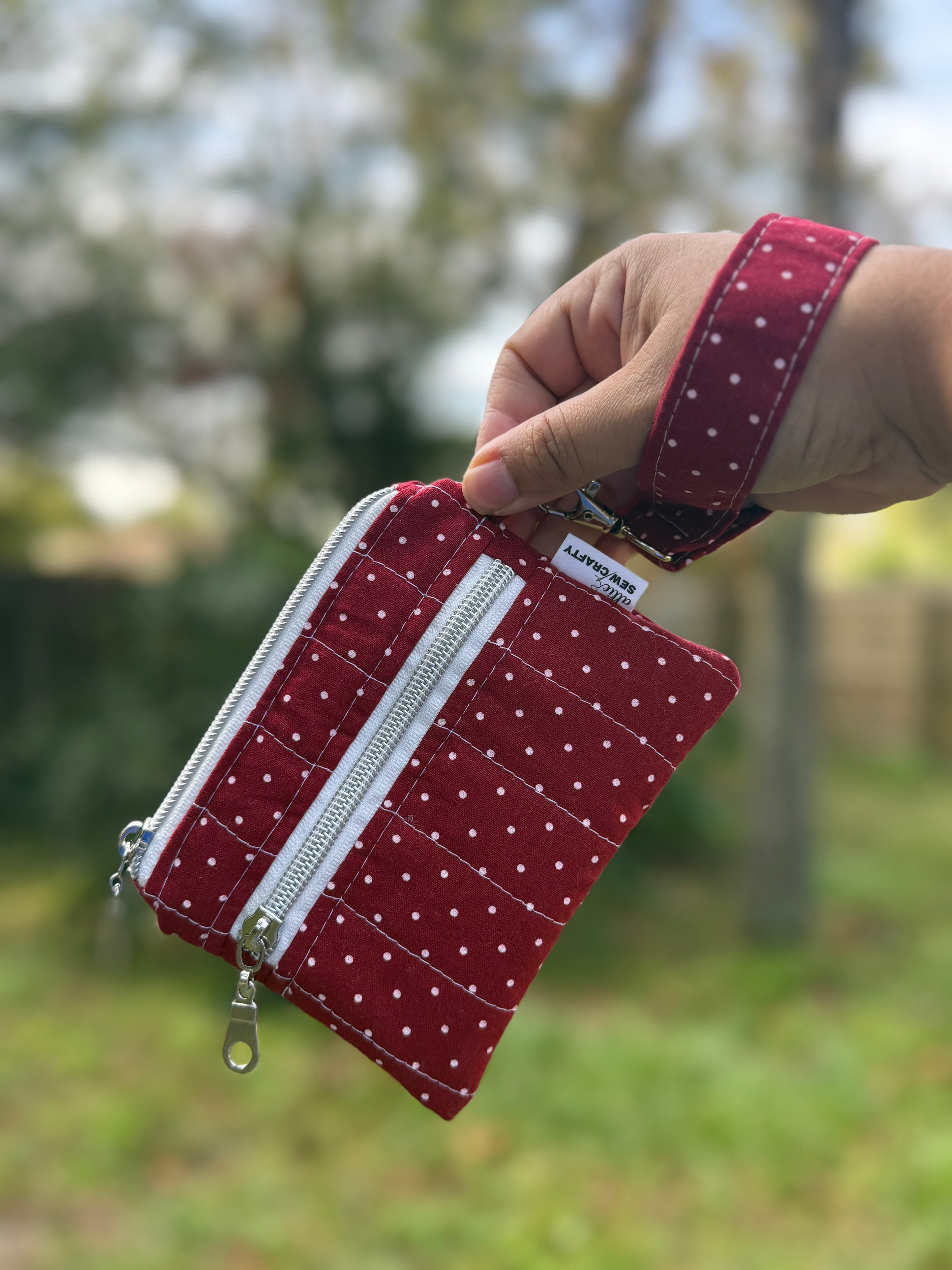 Red White Polka Dots Double Zipper Wristlet Wallet