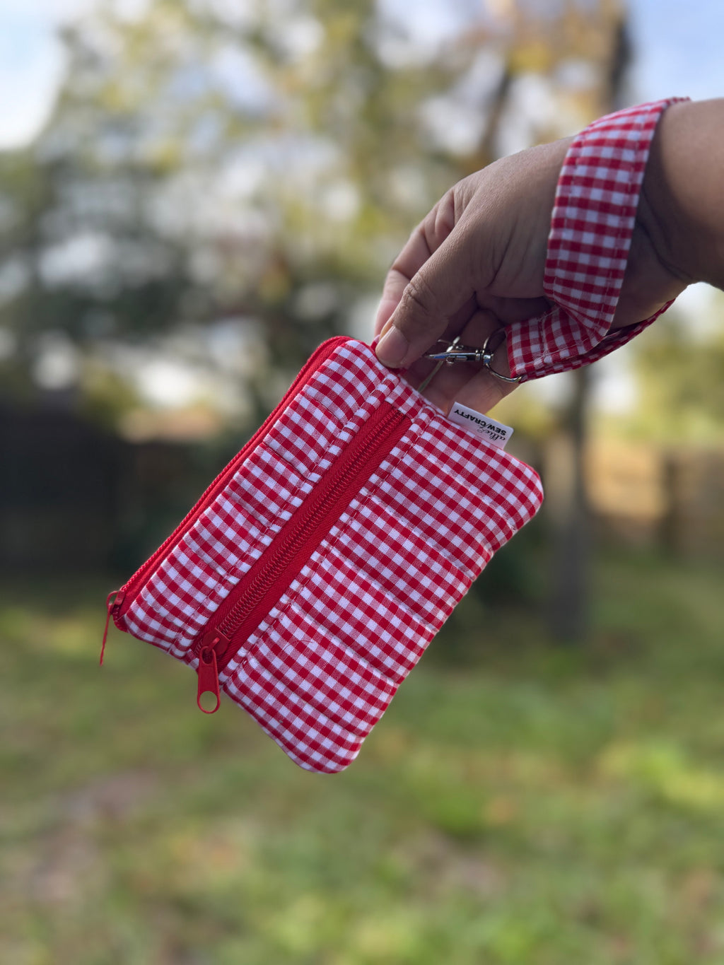 Double Zipper Wristlet Wallet Red Gingham