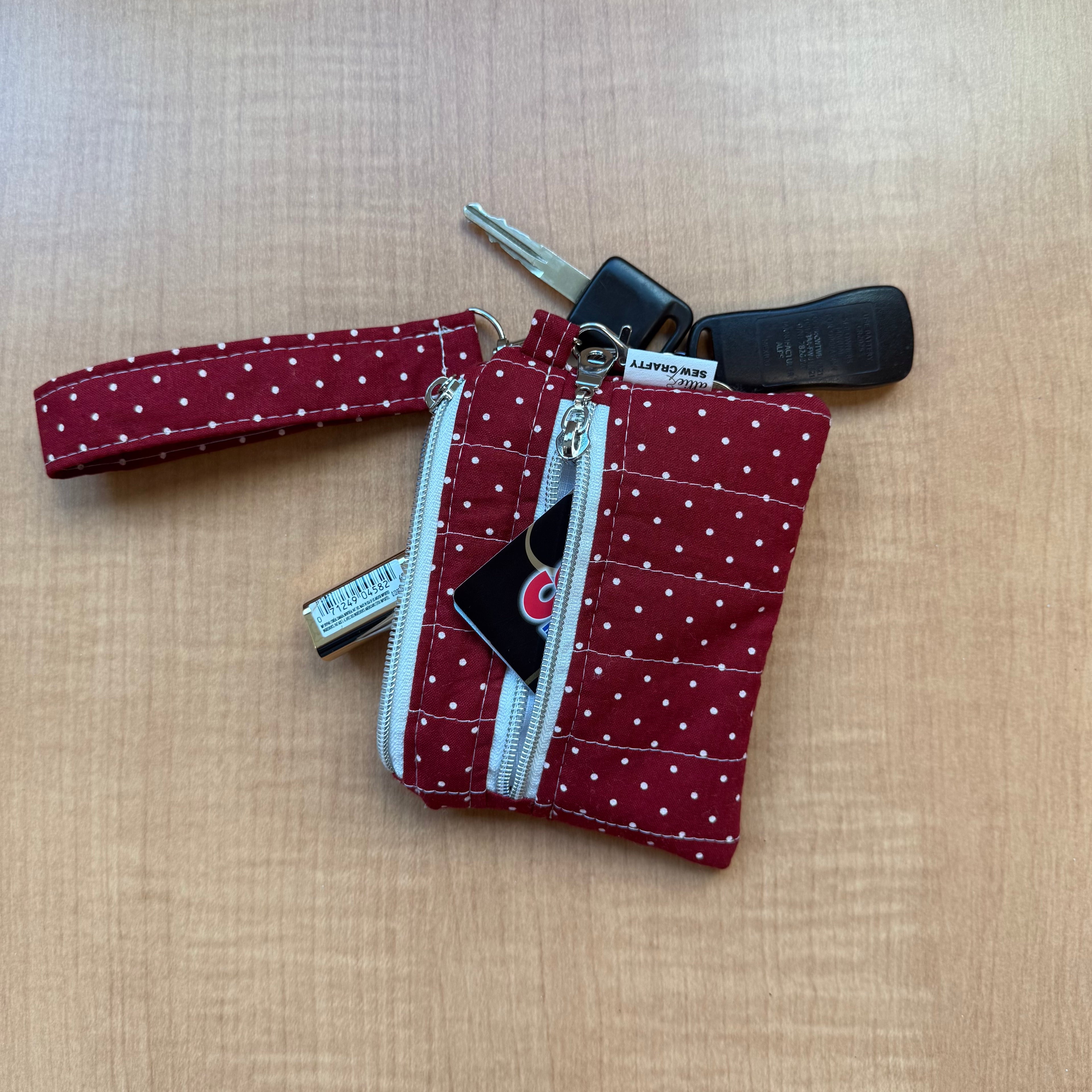 Red White Polka Dots Double Zipper Wristlet Wallet