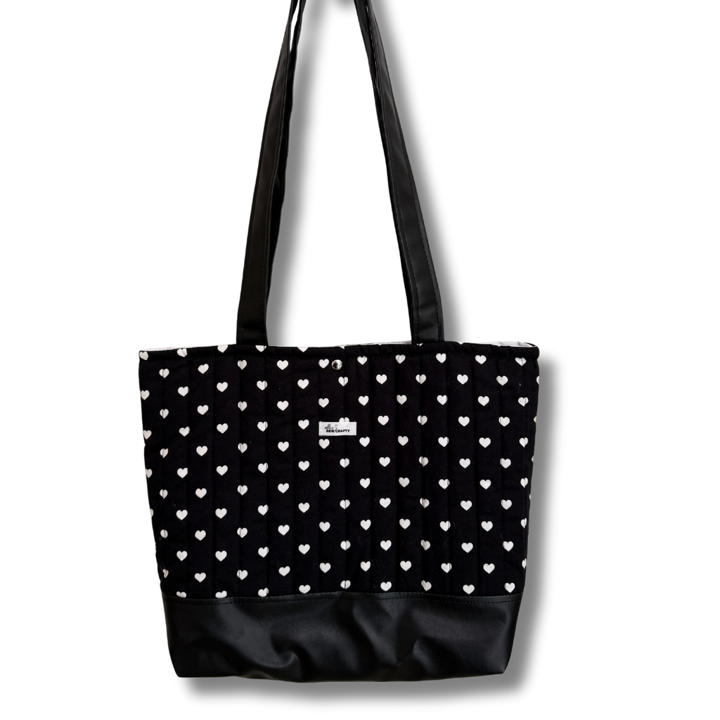 Black & White Quilted Tote | Minimalist Love Pattern Shoulder Bag | Everyday Carry
