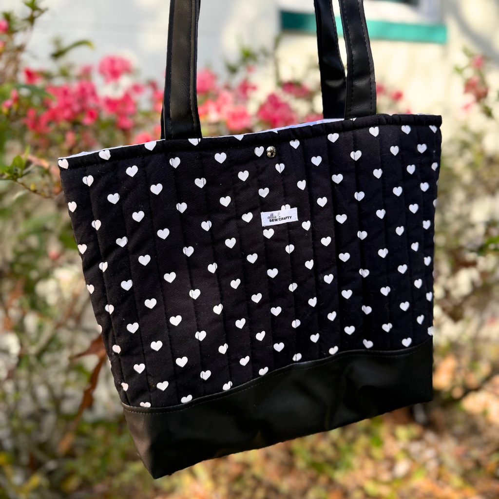Black & White Quilted Tote | Minimalist Love Pattern Shoulder Bag | Everyday Carry