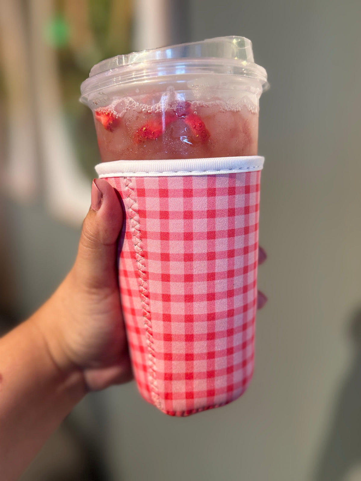 Pink Gingham | MD Reusable Coffee Sleeve