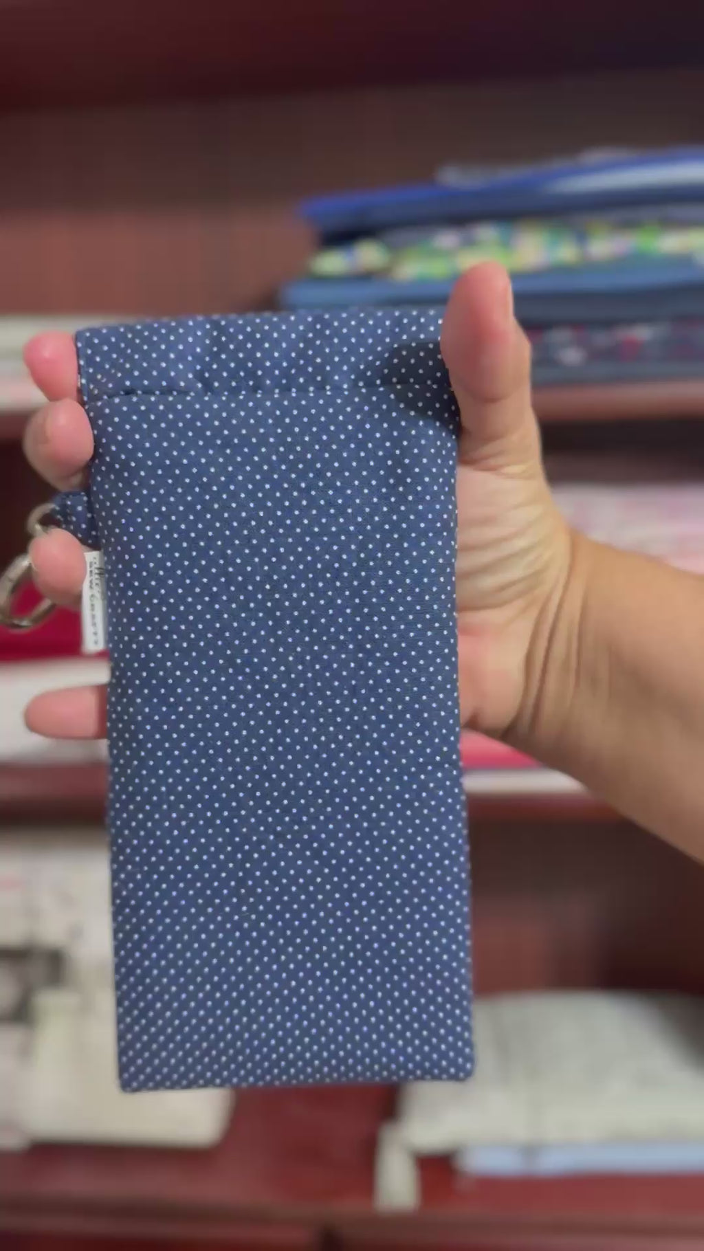 Sunglass Case Flexi Frame - Navy Blue Polka Dots