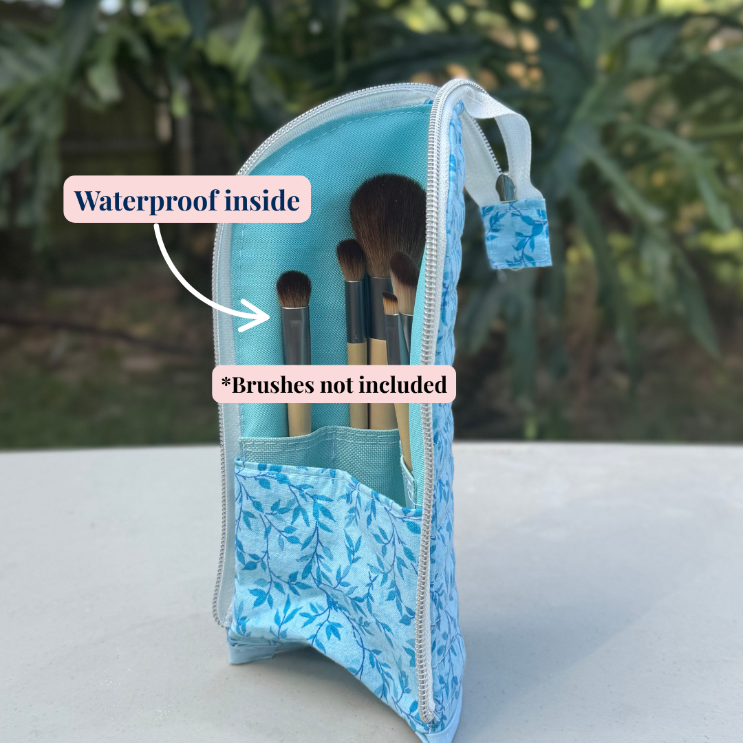 Standing Brush Pencil Case Blue Vines – Allie Sew Crafty